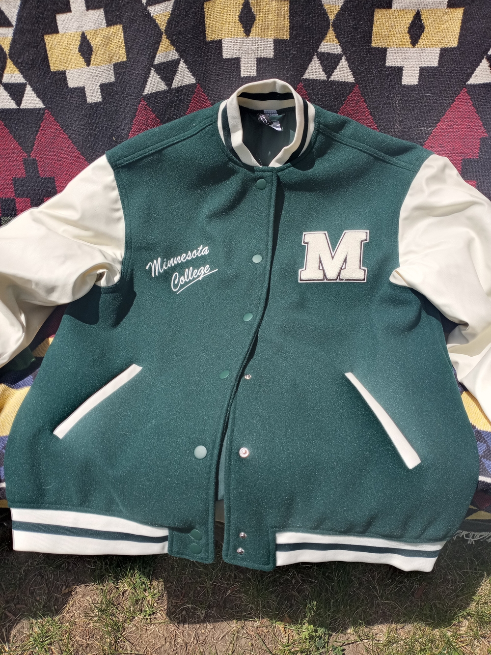 H&M Green and White Varsity Bomber Jacket